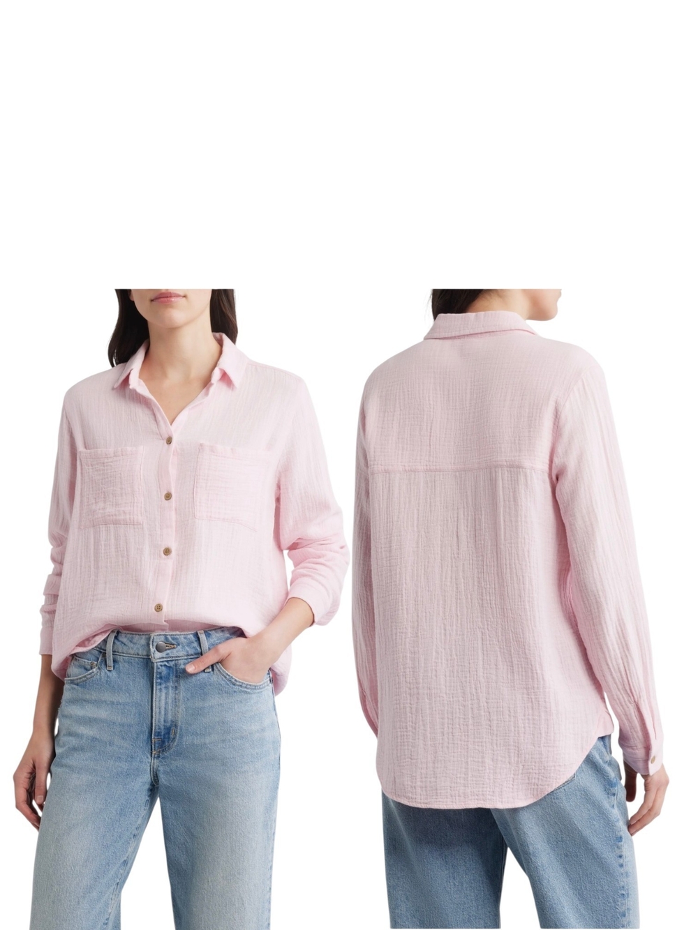Beach Lunch Lounge Pink Cotton Gauze Button Down Shirt XL Coastal Boho Cabincore - Picture 2 of 9